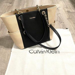 CALVIN KLEIN CK Saffiano Leather Chain Tote Bag